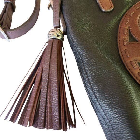 Brighton Kensington London Groove Medallion Crossbody Bag Black & Brown Leather - Picture 6 of 14